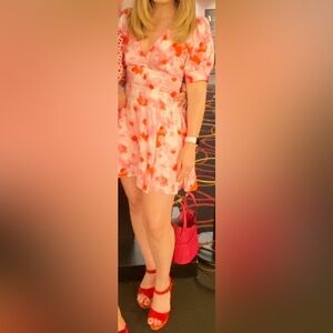 Topshop Pink and Red Floral Dress